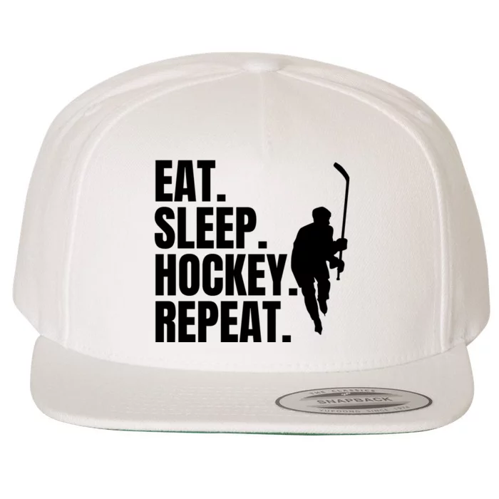 Eat Sleep Hockey Repeat Funny Wool Snapback Cap