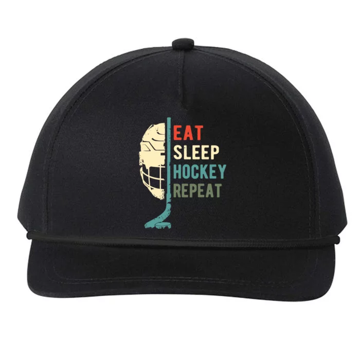 Eat Sleep Hockey Repeat Funny Retro Vintage Snapback Five-Panel Rope Hat