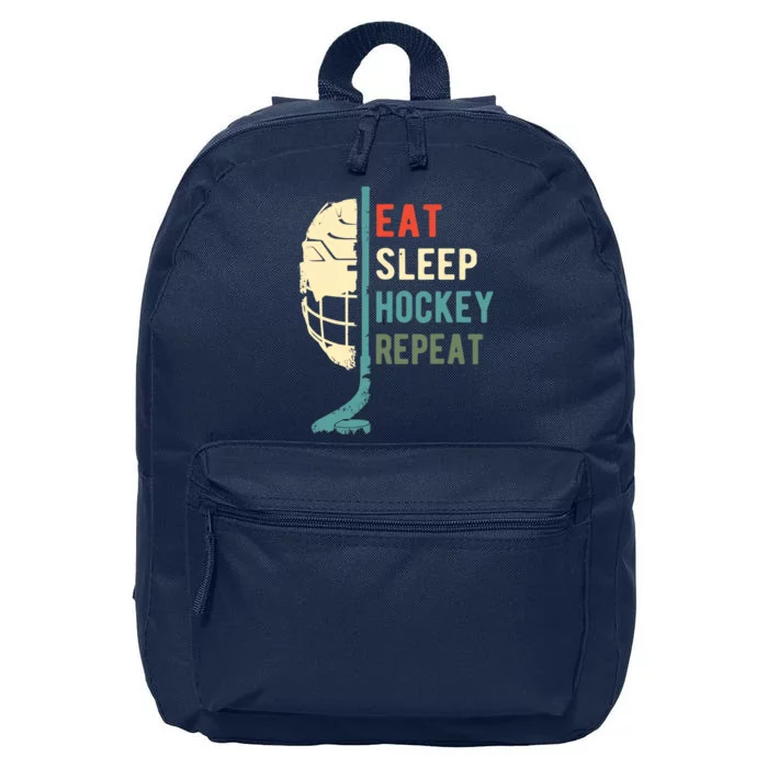 Eat Sleep Hockey Repeat Funny Retro Vintage 16 in Basic Backpack