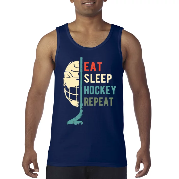 Eat Sleep Hockey Repeat Funny Retro Vintage Tank Top