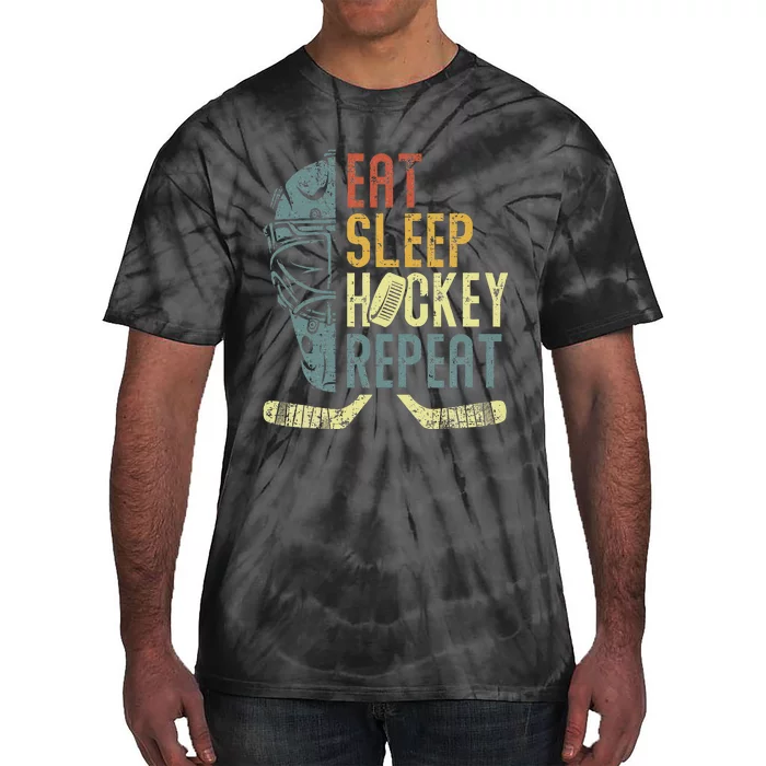 Eat Sleep Hockey Repeat Ice Hockey Retro Vintage Tie-Dye T-Shirt