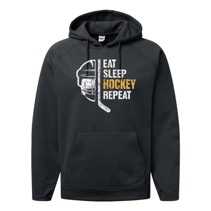 Eat Sleep Hockey Repeat Hockey Funny Ice Hockey Performance Fleece Hoodie