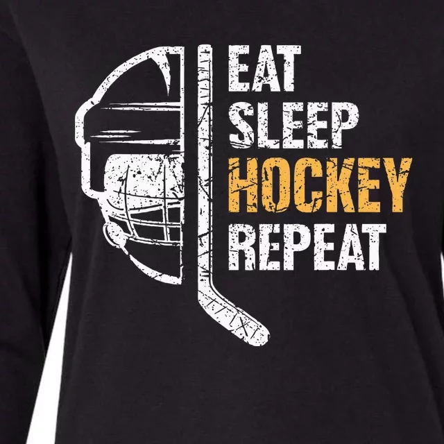 Eat Sleep Hockey Repeat Hockey Funny Ice Hockey Womens Cotton Relaxed Long Sleeve T-Shirt