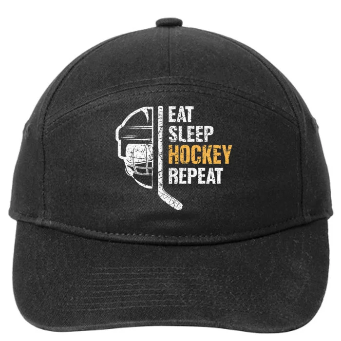 Eat Sleep Hockey Repeat Hockey Funny Ice Hockey 7-Panel Snapback Hat