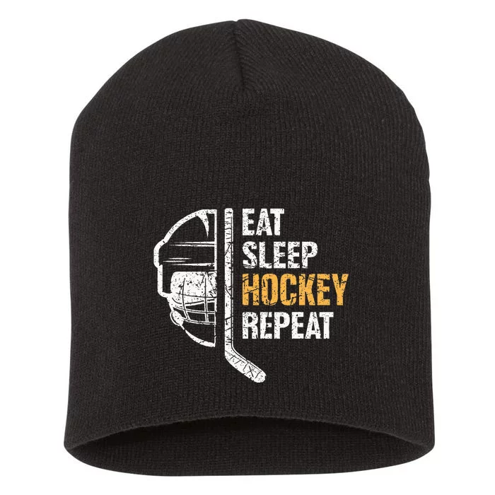 Eat Sleep Hockey Repeat Hockey Funny Ice Hockey Short Acrylic Beanie