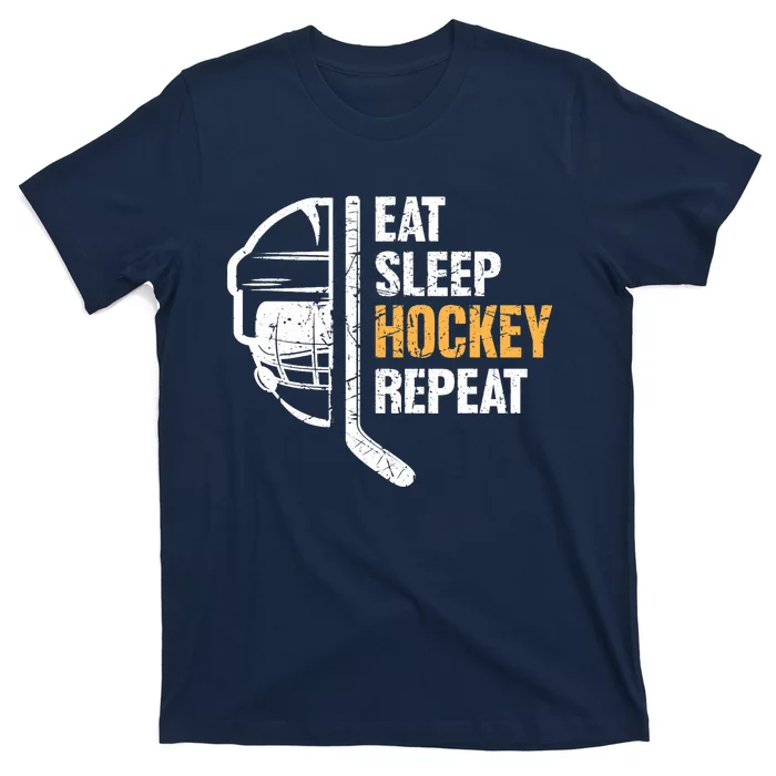 Eat Sleep Hockey Repeat Hockey Funny Ice Hockey T-Shirt