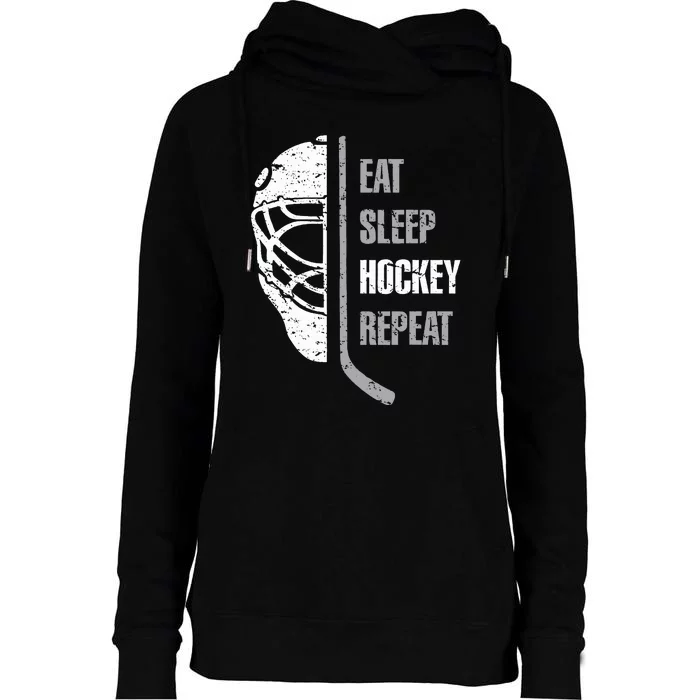 Eat Sleep Hockey Repeat Christmas For Teen Adult Hockey Womens Funnel Neck Pullover Hood