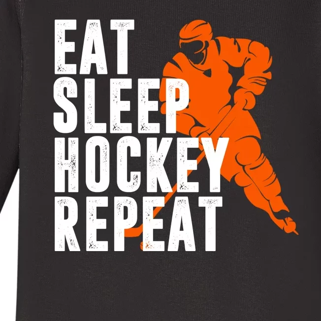 Eat Sleep Hockey Repeat Baby Long Sleeve Bodysuit