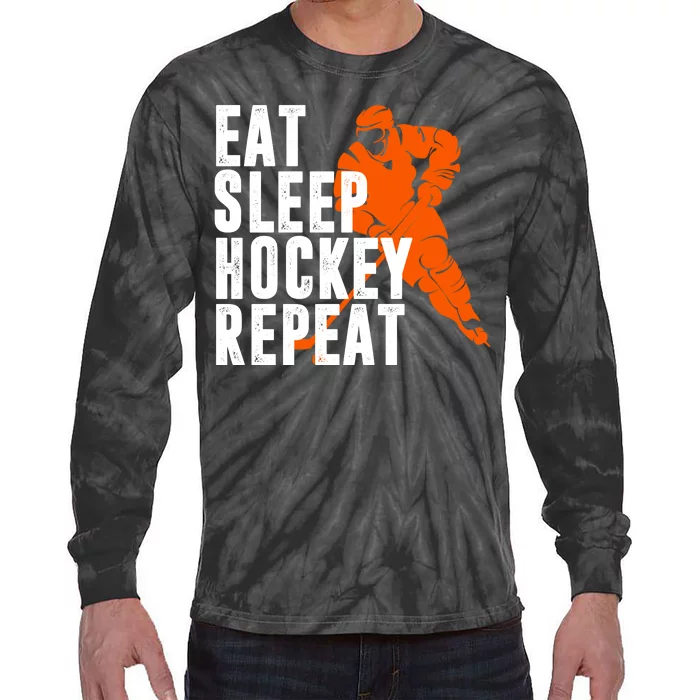 Eat Sleep Hockey Repeat Tie-Dye Long Sleeve Shirt