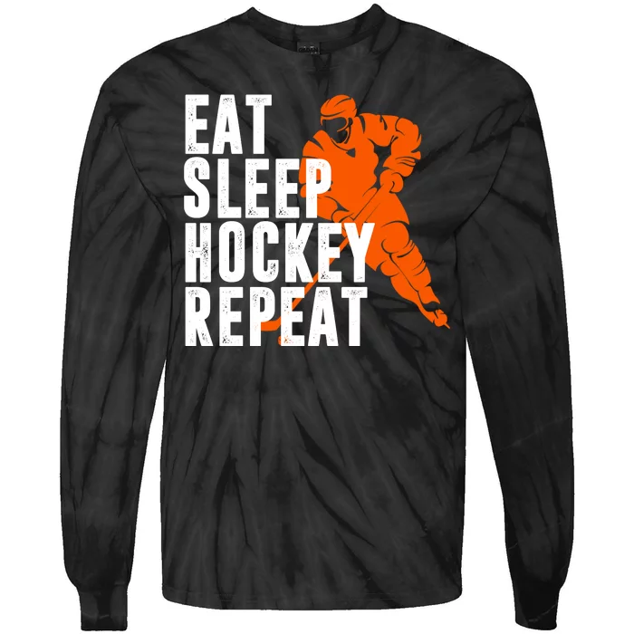 Eat Sleep Hockey Repeat Tie-Dye Long Sleeve Shirt