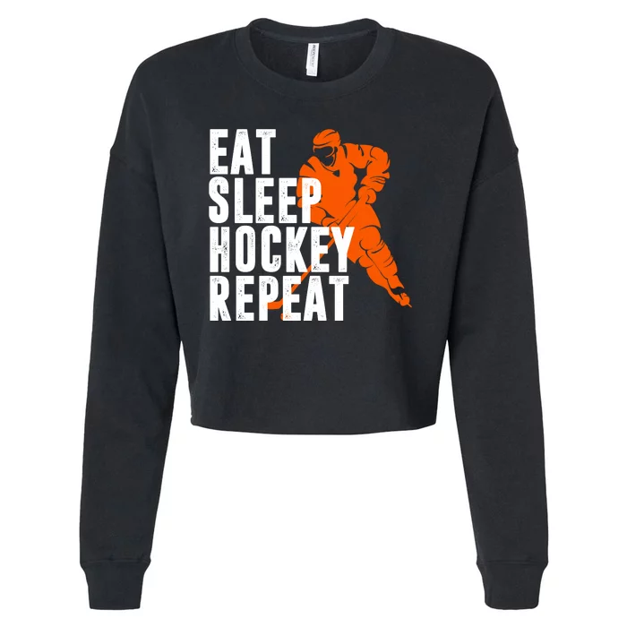 Eat Sleep Hockey Repeat Cropped Pullover Crew