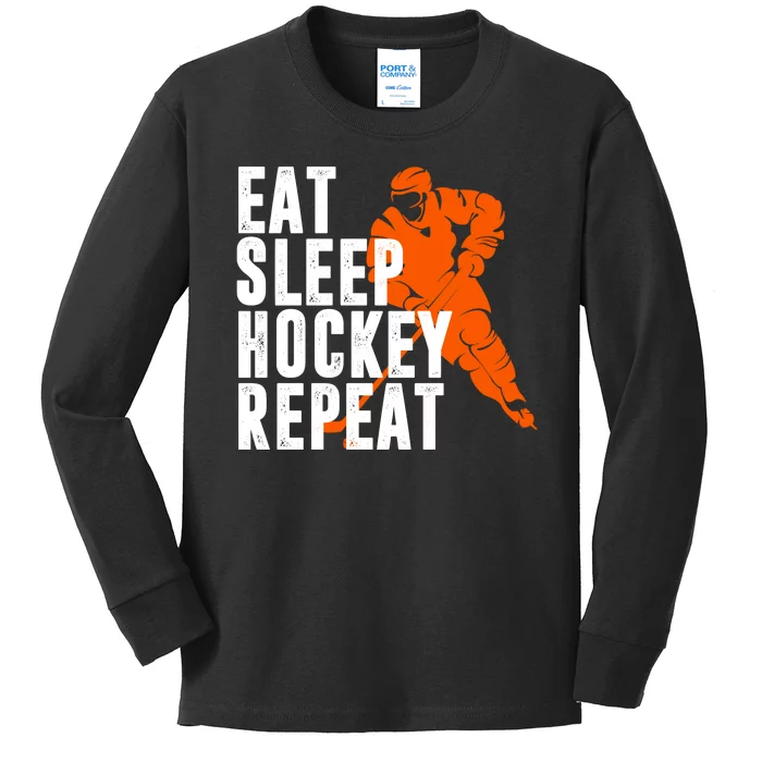 Eat Sleep Hockey Repeat Kids Long Sleeve Shirt