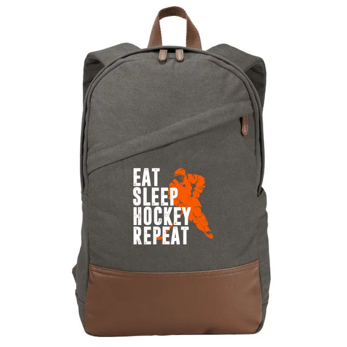 Eat Sleep Hockey Repeat Cotton Canvas Backpack