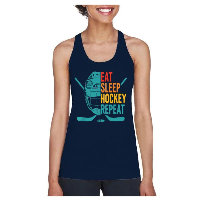 Eat Sleep Hockey Repeat Hockey Funny Ice Hockey Women's Racerback Tank