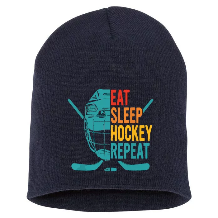 Eat Sleep Hockey Repeat Hockey Funny Ice Hockey Short Acrylic Beanie