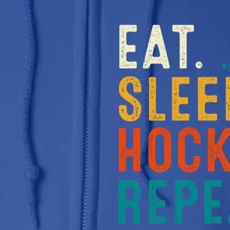 Eat Sleep Hockey Repeat Christmas For Teen Adult Hockey Gift Full Zip Hoodie