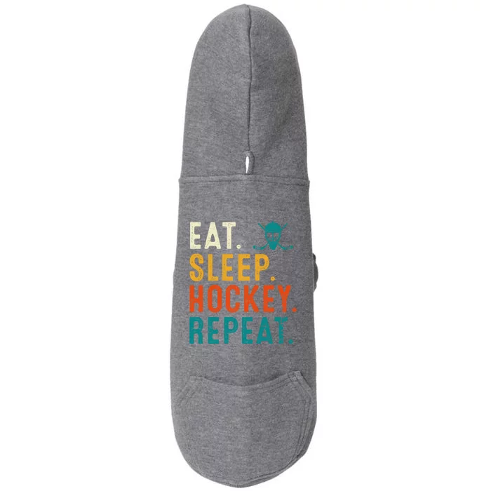 Eat Sleep Hockey Repeat Christmas For Teen Adult Hockey Gift Doggie 3-End Fleece Hoodie