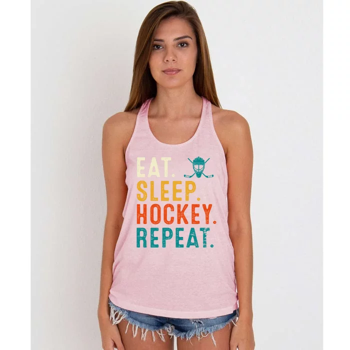 Eat Sleep Hockey Repeat Christmas For Teen Adult Hockey Gift Women's Knotted Racerback Tank