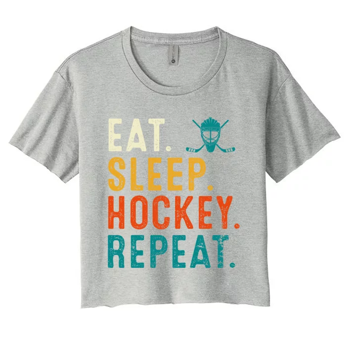 Eat Sleep Hockey Repeat Christmas For Teen Adult Hockey Gift Women's Crop Top Tee