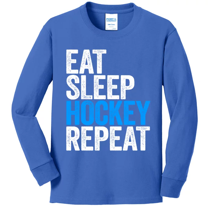 Eat Sleep Hockey Repeat Gift Kids Long Sleeve Shirt