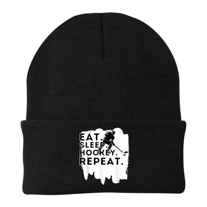 Eat Sleep Hockey Repeat Funny Ice Hockey Player Gift Knit Cap Winter Beanie