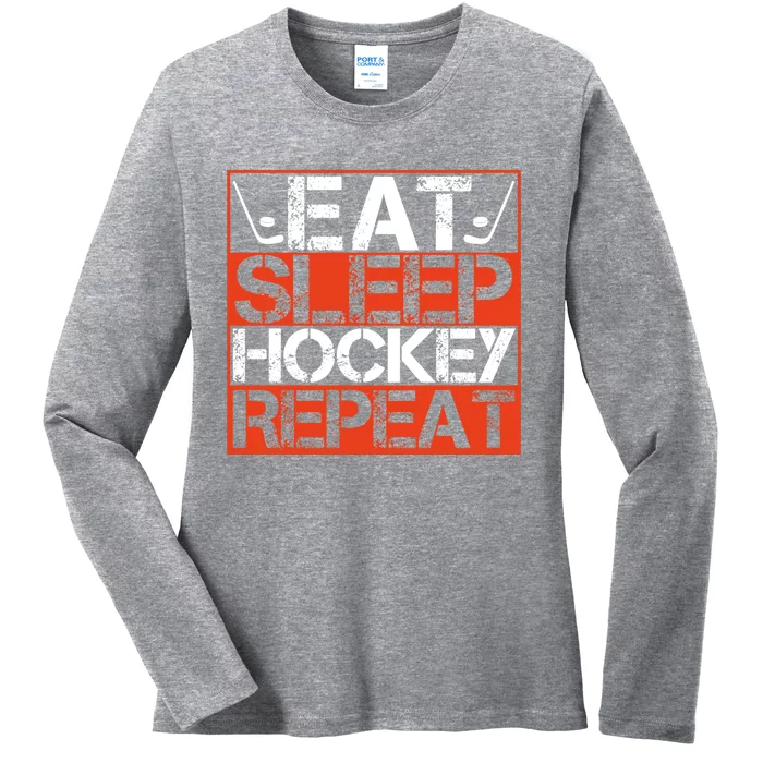 Eat Sleep Hockey Repeat Sport Themed Boy Christmas Ladies Long Sleeve Shirt