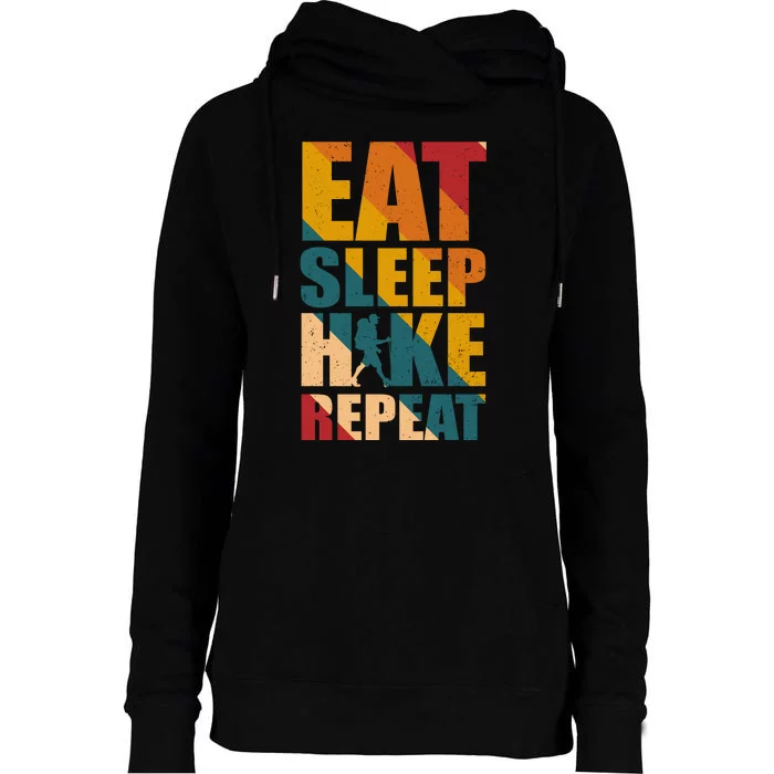 Eat Sleep Hike Repeat Womens Funnel Neck Pullover Hood