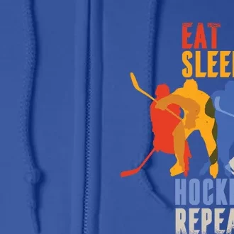 Eat Sleep Hockey Repeat Funny Busy Player Meme Cool Gift Full Zip Hoodie