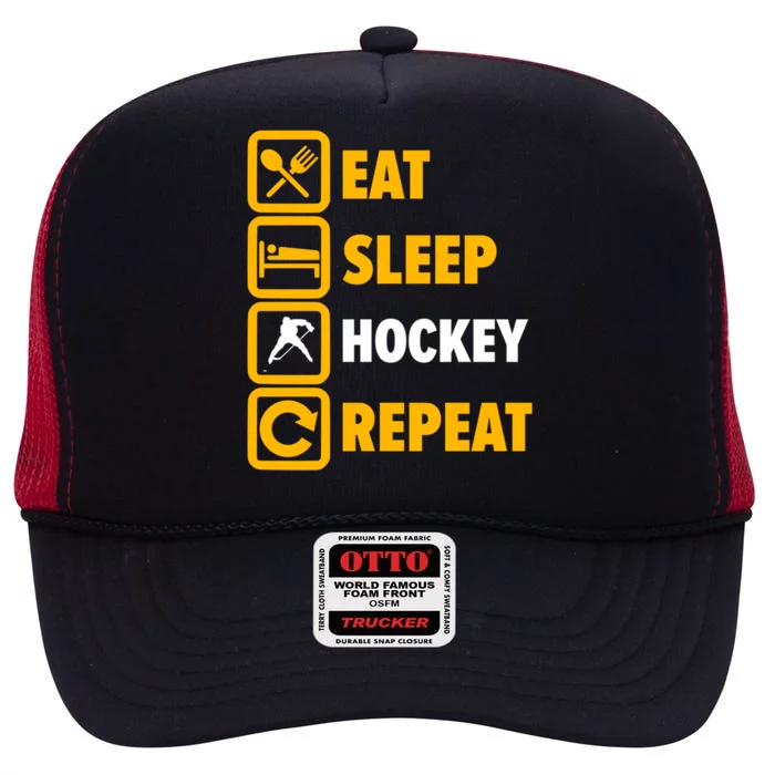 Eat Sleep Hockey Repeat Hockey Player Great Gift High Crown Mesh Trucker Hat