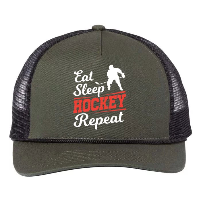 Eat Sleep Hockey Repeat Gift Funny Player And Fan Gift Retro Rope Trucker Hat Cap