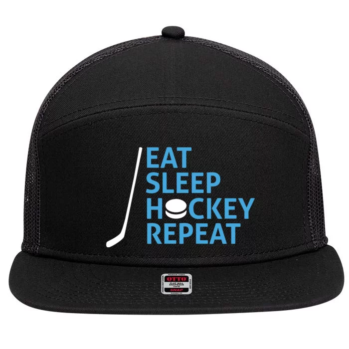 Eat Sleep Hockey Repeat 7 Panel Mesh Trucker Snapback Hat