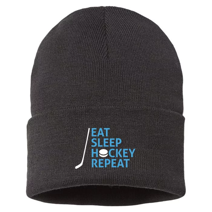 Eat Sleep Hockey Repeat Sustainable Knit Beanie