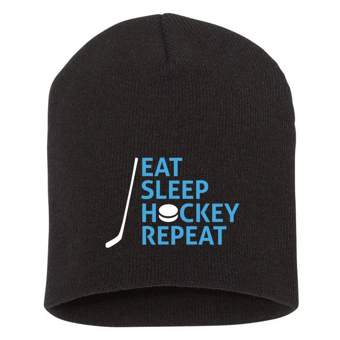 Eat Sleep Hockey Repeat Short Acrylic Beanie