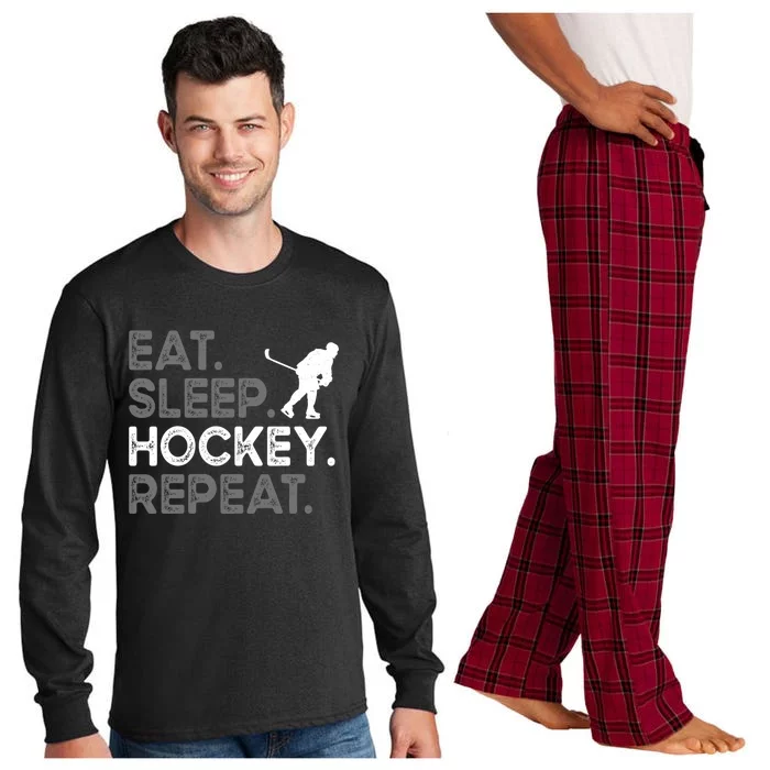 Eat Sleep Hockey Repeat Funny Hockey Lover Great Gift Long Sleeve Pajama Set