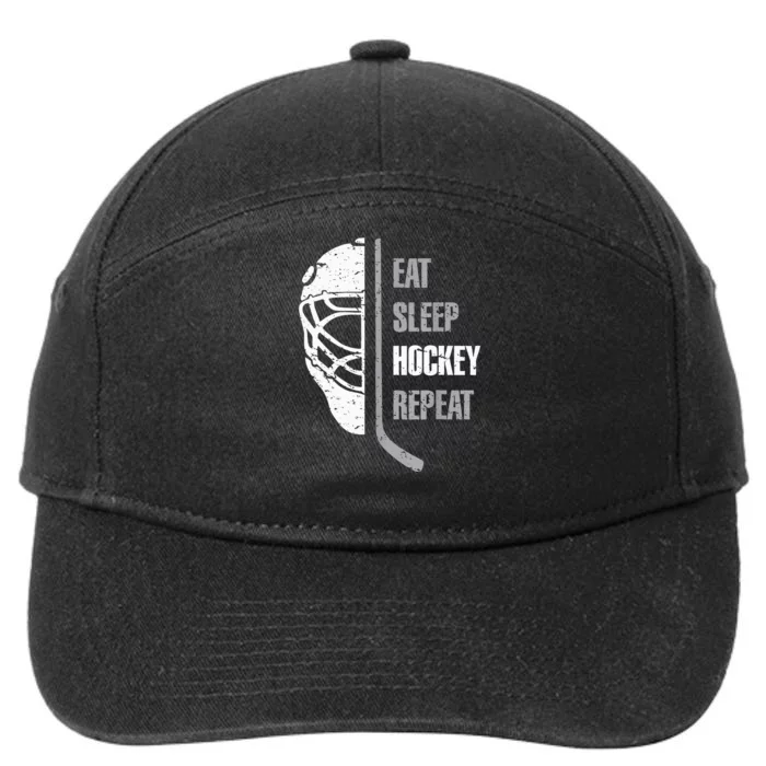 Eat Sleep Hockey Repeat Hockey Funny Ice Hockey 7-Panel Snapback Hat