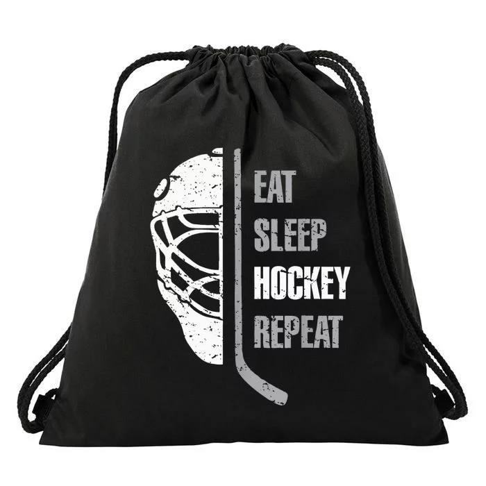 Eat Sleep Hockey Repeat Hockey Funny Ice Hockey Drawstring Bag