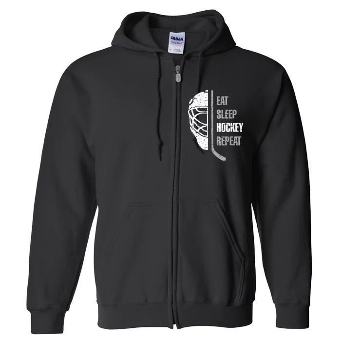 Eat Sleep Hockey Repeat Hockey Funny Ice Hockey Full Zip Hoodie