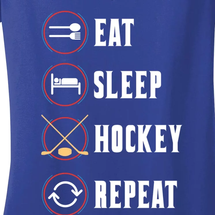 Eat Sleep Hockey Repeat Sport Hockey Player Goalie Hockey Gift Women's V-Neck T-Shirt