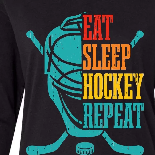 Eat Sleep Hockey Repeat Funny Hockey Player Womens Cotton Relaxed Long Sleeve T-Shirt