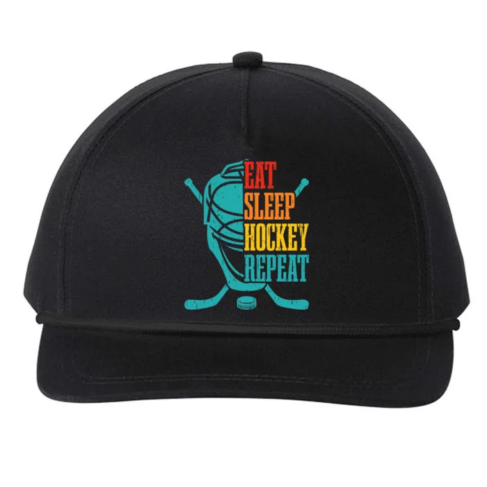 Eat Sleep Hockey Repeat Funny Hockey Player Snapback Five-Panel Rope Hat