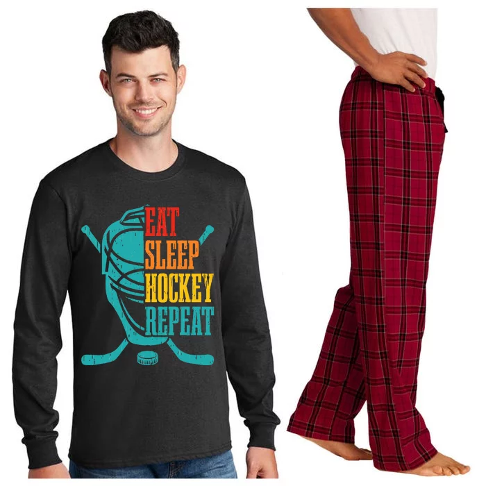 Eat Sleep Hockey Repeat Funny Hockey Player Long Sleeve Pajama Set