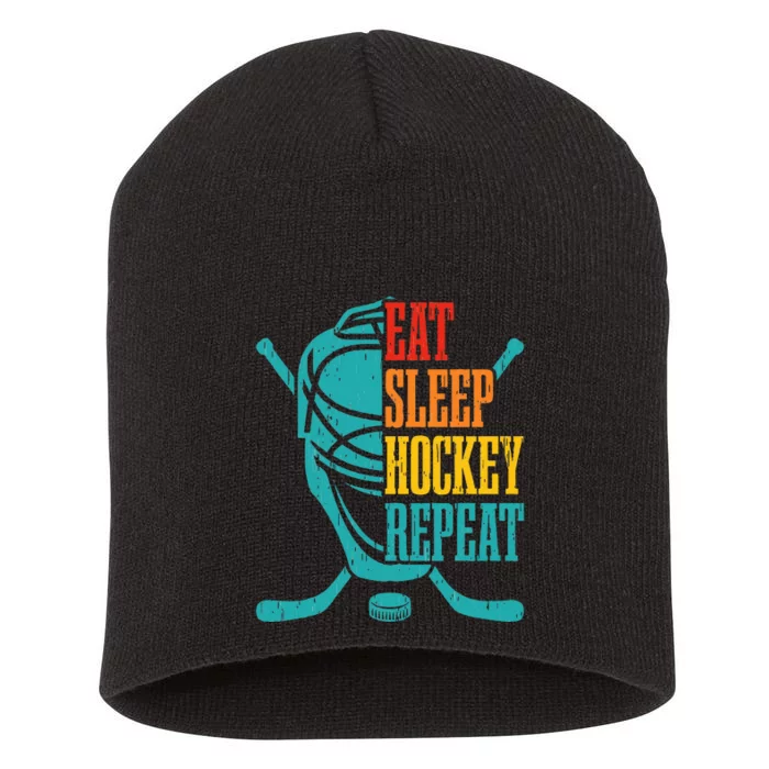 Eat Sleep Hockey Repeat Funny Hockey Player Short Acrylic Beanie