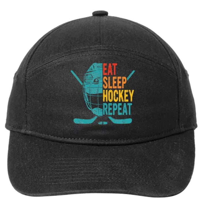 Eat Sleep Hockey Repeat Hockey Funny Ice Hockey 7-Panel Snapback Hat