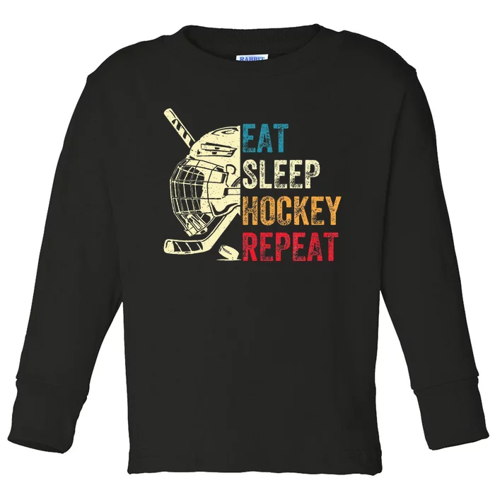 Eat Sleep Hockey Repeat Ice Hockey Retro Vintage Toddler Long Sleeve Shirt