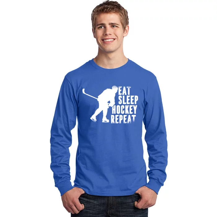 Eat Sleep Hockey Repeat Funny Ice Hockey Lover Gift Tall Long Sleeve T-Shirt