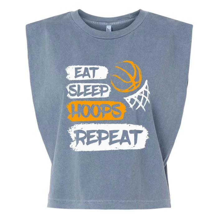 Eat Sleep Hoops Repeat Vintage Basketball Saying & Quote Garment-Dyed Women's Muscle Tee