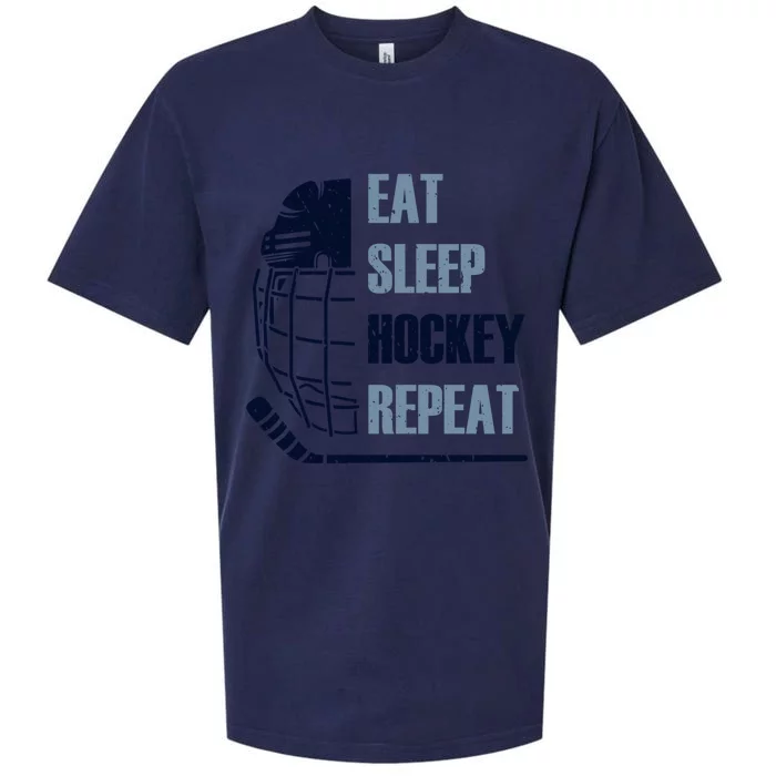 Eat Sleep Hockey Repeat Funny Mask Stick Ice Hokey Player Gift Sueded Cloud Jersey T-Shirt