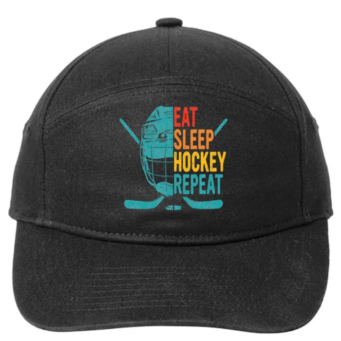 Eat Sleep Hockey Repeat Hockey Ice Hockey 7-Panel Snapback Hat