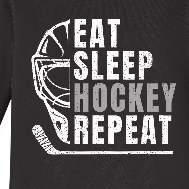 Eat Sleep Hockey Repeat Baby Long Sleeve Bodysuit