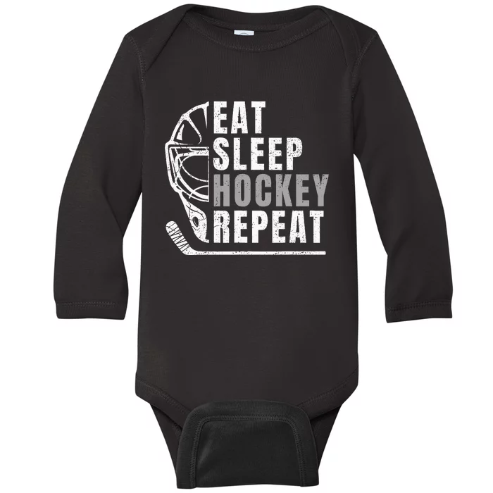 Eat Sleep Hockey Repeat Baby Long Sleeve Bodysuit